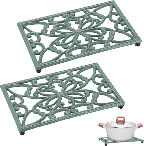 Miniatura 11 de Sumnacon 2 salvamanteles redondos de hierro fundido – Salvamanteles de hierro resistentes al calor de 8 pulgadas para platos calientes, tetera, Negro