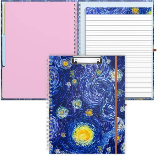 Miniatura 12 de Rimilak Spiral Clipboard Folio with Refillable Lined Notepad, 14.5 x 9.8 In, Hardcover Cover with 5 Interior Pockets, Elastic Band and Pen Loop