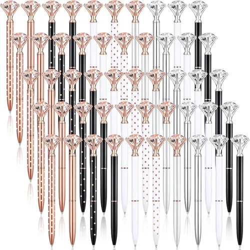 Leinuosen 50 bolígrafos de diamantes a granel con cristal para despedida de soltera, bolígrafos de metal brillante con tinta negra para despedida de