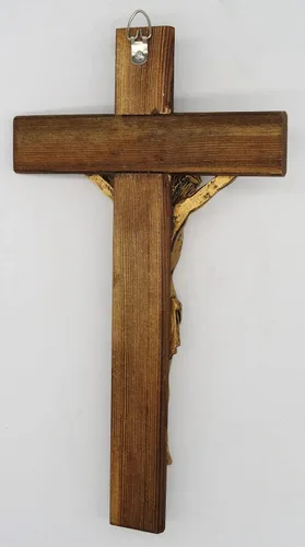 Miniatura 2 de Christian Decor - Crucifijo de pared de 12 pulgadas, Jesucristo en cruz de madera carbonizada, acabado dorado antiguo, Jesús en cruz INRI