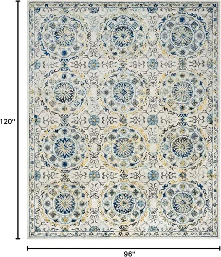 Miniatura 2 de SAFAVIEH Evoke Collection - Alfombra de 8 x 10 pulgadas, grande, color marfil y azul, diseño bohemio, no desprende pelusa y es fácil de limpiar