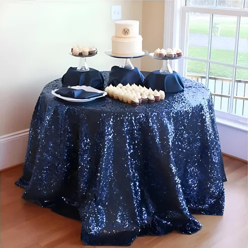 Miniatura 88 de Mantel de lentejuelas color azul bebé de 120 pulgadas redondo con purpurina, secuencia metálica, para fiesta de cumpleaños, baby shower, boda