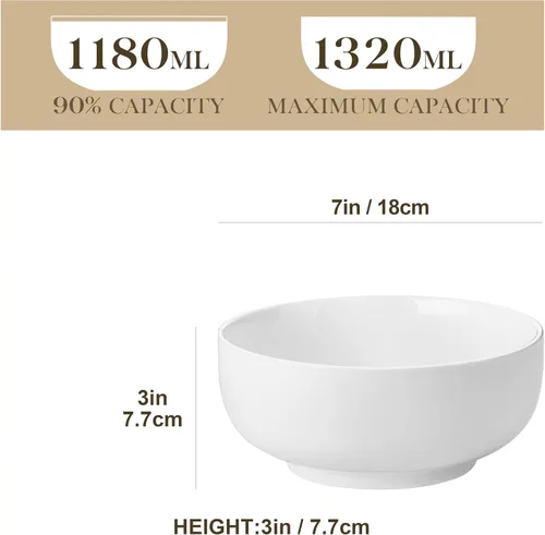 Miniatura 2 de MALACASA Juego de Tazones para Ensalada, 44 OZ (7") Tazones Grandes para Sopa Tazones para Cereal para Cocina, Juego de Tazones de Cerámica Blanca