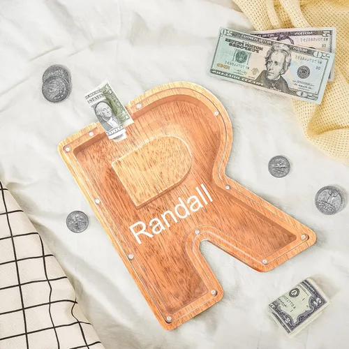 Miniatura 2 de Alcancías con nombre personalizado para niños, alcancía con letra personalizada, banco de dinero del alfabeto de madera, regalos para niños y niñas