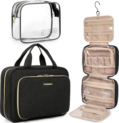 Miniatura 16 de BAGSMART Neceser de viaje colgante con organizador de maquillaje aprobado por la TSA, bolsa cosmética transparente para artículos de aseo personal