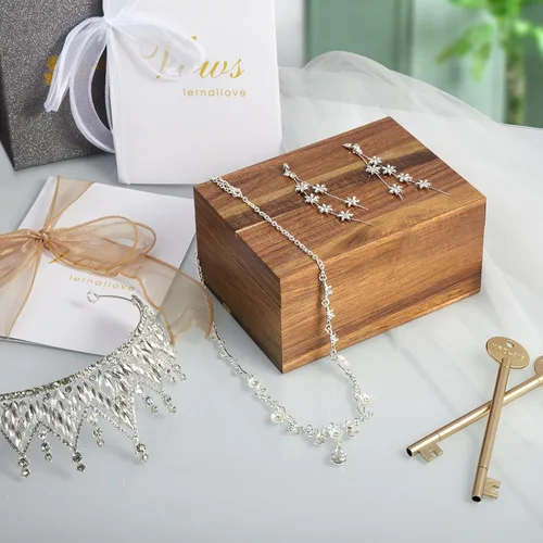 Miniatura 7 de DRASTAR Caja de Recuerdos, Caja de Memoria de Madera de Acacia con Tapas con Bisagras, Caja de Joyería de Madera, Caja de Almacenamiento Pequeña