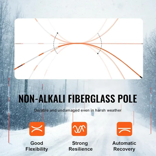 Miniatura 4 de VEVOR Marcadores de entrada, 50 PIEZAS 48 pulgadas, 0.31 pulgadas de diámetro, postes de fibra de vidrio naranja con cinta reflectante para nieve
