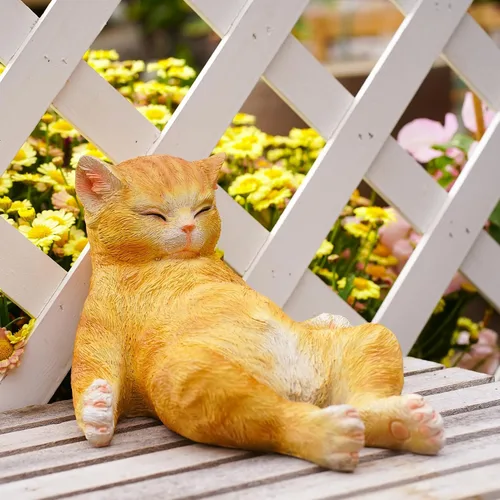 Miniatura 11 de Estatua de gato al aire libre figuras de gato decoración de jardín, estatua de gato de esmoquin negro atigrado estatua decorativa para patio, patio