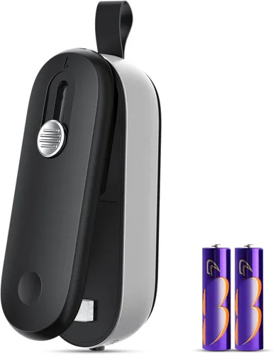 FEPPO - Mini sellador de bolsas, sellador de bolsas 2 en 1 con sellado térmico y cortador, sellador al vacío portátil de mano, resellador de bolsas