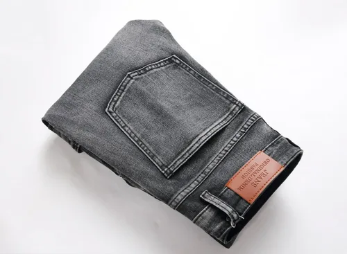 Miniatura 5 de Jeans elásticos ajustados para hombre, jeans ajustados rasgados para hombre, pierna recta, cómodos, cintura flexible, pantalones de mezclilla tipo