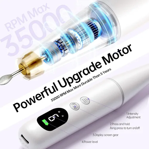 Miniatura 5 de Kit de taladro eléctrico de uñas, lima de uñas eléctrica, máquina de taladro de uñas inalámbrica para uñas de polvo de gel acrílico, manicura Blanco