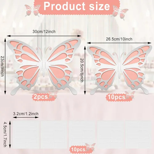 Miniatura 2 de Geyee 12 piezas de decoración de fiesta de mariposa grande 3D de 12 pulgadas, 10 pulgadas, centros de mesa de mariposa grandes para mesas, baby