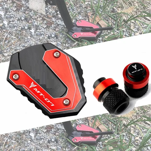 Miniatura 5 de Soporte lateral para motocicleta, ampliación, tapones de aire para válvula de neumático para Yamaha FZ07 FZ 07 MT07 MT 07 MT-07 MT-07 2014 2023 Rojo