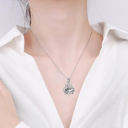 Miniatura 6 de Imrsanl Joyería de cremación para cenizas – Collar con colgante de cenizas de flor de loto con mini urna de recuerdo, joyería conmemorativa