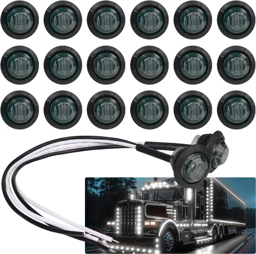 TMH Paquete de 20 lentes ahumadas de 3/4 pulgadas LED blanco DC 12 V luz indicadora lateral redonda luz indicadora de liquidación lámpara de bala