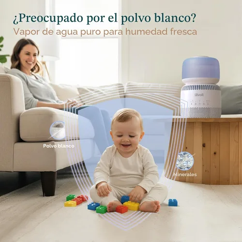 Miniatura 3 de LEVOIT Humidificadores evaporativos para dormitorio de bebé, filtros dobles de aire y agua, sensor separado, sin luz azul para luz nocturna de Blanco