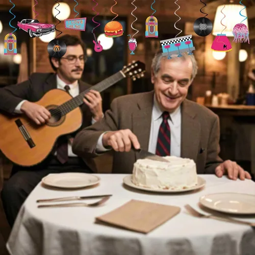 Miniatura 7 de Decoraciones para fiestas de los años 50, retro de los años 50, remolinos colgantes de música rock and roll, ensamblados y listos para usar
