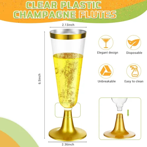 Miniatura 2 de Rtteri 300 copas de champán de plástico desechables de 4.5 onzas, copas de vino de champán de plástico para brindis de boda, compromiso, cumpleaños