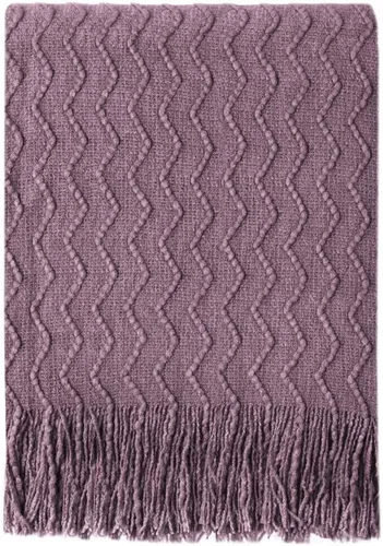Miniatura 35 de Bourina Manta de punto decorativa con textura, unicolor y suave, para sofá, 50 x 60 pulgadas, almendra