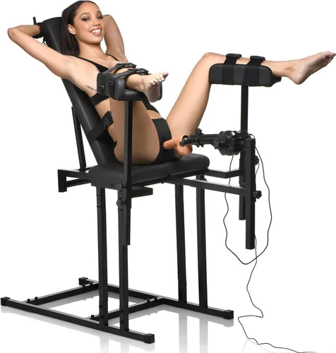 Master Series Silla de Obediencia Completamente Ajustable Ultimate con Máquina Sexual – Dildo de Empuje para Hombres, Mujeres y Parejas | Estructura