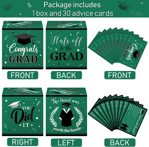 Miniatura 6 de Nezyo Caja para tarjetas de graduación con 30 tarjetas de consejo, caja de tarjetas de regalo de felicitaciones para clase de 2026, caja