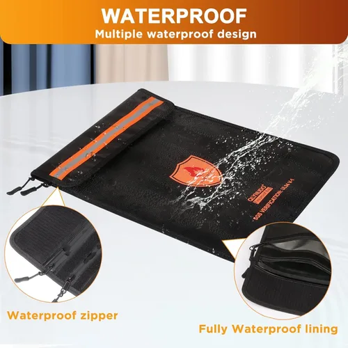 Miniatura 3 de Bolsa de documentos ignífuga – Bolsa de dinero impermeable ignífuga con cremallera para efectivo/documentos importantes/objetos de valor