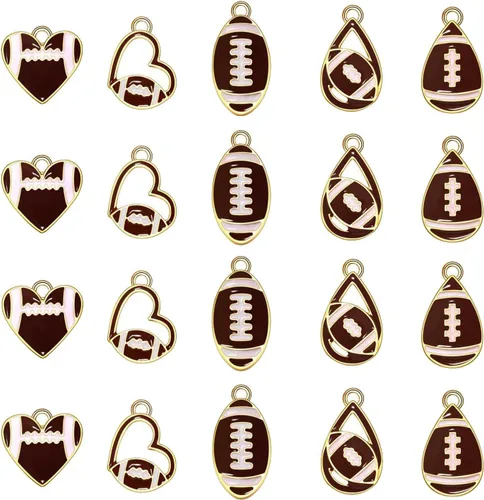 Miniatura 18 de 20 piezas de dijes deportivos de esmalte, colgantes de baloncesto y béisbol para hacer joyas, dijes de juego de pelota con strass, dijes de softball