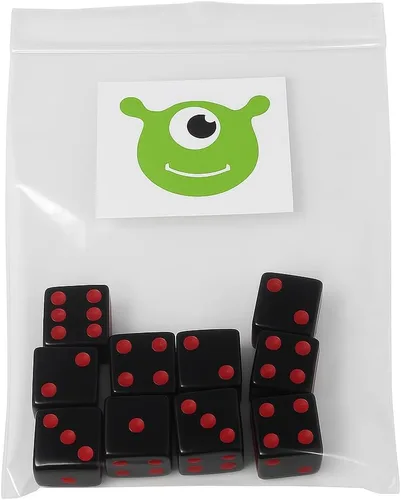 Miniatura 2 de 10 dados de juego de 0.630 in (negro con puntas rojas)