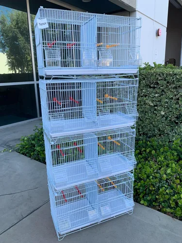 Miniatura 5 de Seny Juego de 4 Jaulas Apilables para Cría de Pájaros para Canarios, Pinzones y Aves Pequeñas (Blanco)