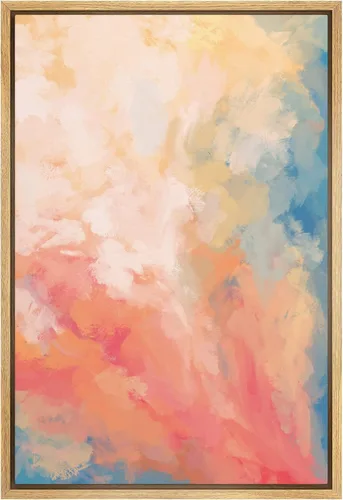 Miniatura 34 de SIGNFORD - Lienzo enmarcado para pared, arte de pintura grunge duotono blanco bronceado, trazos abstractos, formas ilustradas, arte moderno