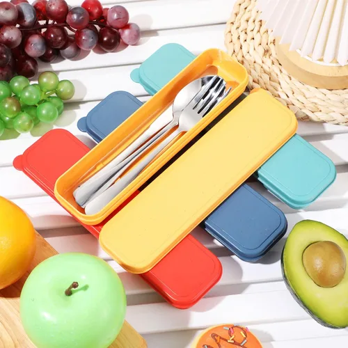 Miniatura 5 de Yinkin - Juego de 4 piezas de cubiertos portátiles para viajes con estuche, cubiertos reutilizables de acero inoxidable para camping, incluye