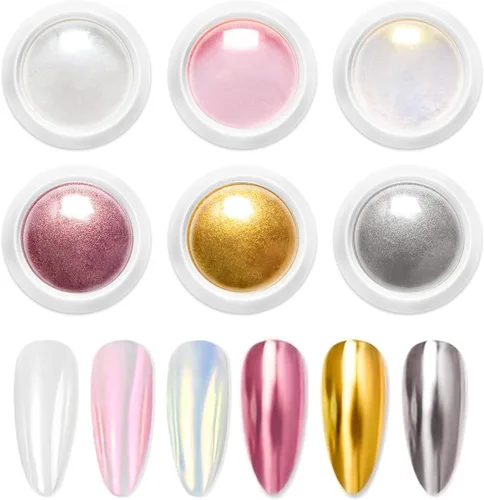 Polvo para Uñas Cromado BISHENGYF -【Efecto de Hadas】Polvo Cromado Dorado para Uñas Aurora Sirena Perla Blanca Rosa Cromado para Uñas, Pigmento