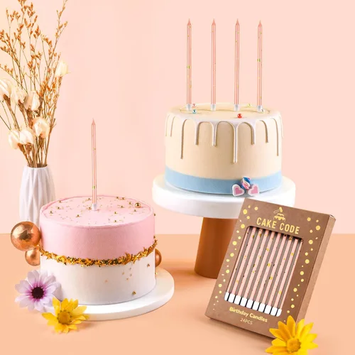 Miniatura 5 de Velas Rosa Oro Larga y Delgada de Cumpleaños, Velas para Pastel, Fiestas de Cumpleaños, Decoraciones de Boda, Velas para Fiestas Oro rosa