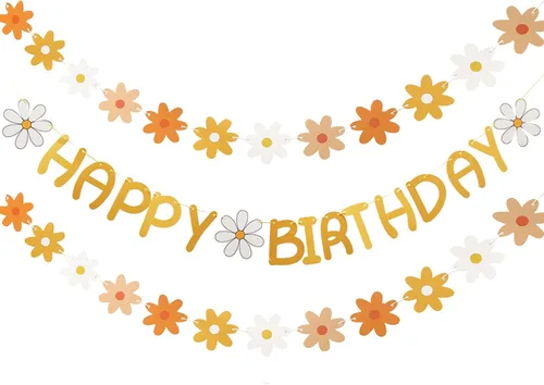 Miniatura 8 de Cartel de feliz cumpleaños con diseño de margarita para niños y adultos, decoración de fiesta de cumpleaños (azul + blanco)
