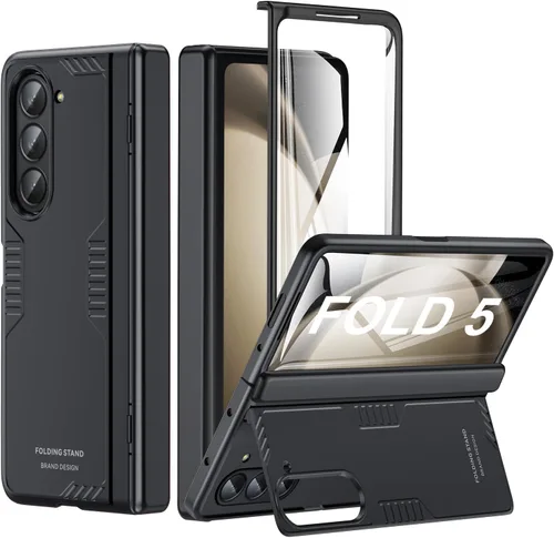Funda para Samsung Z-Fold-5: [Soporte oculto] [Carga inalámbrica] Funda delgada con protección de bisagra ligera con protector de pantalla - Funda