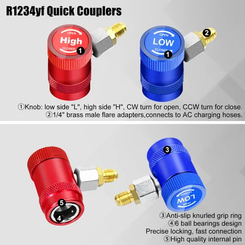 Miniatura 6 de AC R1234yf - Juego de herramientas de recarga de refrigerante de 3 vías para aire acondicionado de coche 1234yf, con mangueras caja de acoplamiento