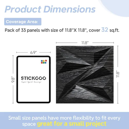 Miniatura 6 de STICKGOO Paneles de Pared 3D para Decoración de Pared Interior, Paneles de Pared de Acento con Diseño de Diamante de Madera Negra, 12''x12'' Paneles