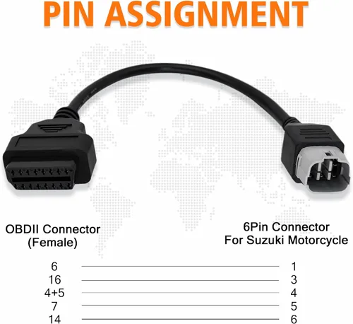 Miniatura 4 de Adaptador OBD2 apto para Suzuki 6 pines a 16 pines cable de diagnóstico de motocicleta, para GSX-R125/1000R, para GSX-S1000F, para GSX-S 125/750
