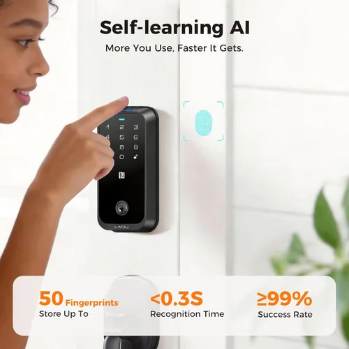 Miniatura 6 de Cerradura inteligente para puerta delantera, llave de Apple Home y WiFi integrado, cerrojo de entrada sin llave de huellas dactilares con teclado