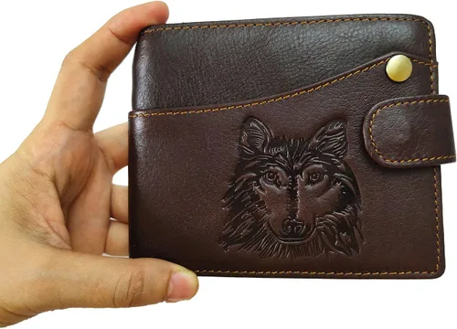 Miniatura 103 de Hombres Cool Eagle Wolf Caballo Totem Cuero Vaca Vertical Cartera Cremallera Multi-tarjeta Titular, Tótem de caballo, Minimalista