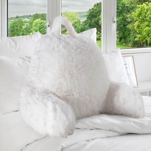 Miniatura 9 de Cheer Collection Silla de almohada de lectura esponjosa, almohada para silla de pelo lanudo con brazos para cama y sofá, color chocolate