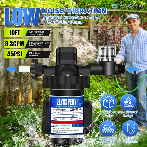 Miniatura 3 de 2025 mejorada 2088-422-144 bomba de agua dulce para RV, bomba de agua de diafragma autocebante de 12 V 3.3 GPM, 45 PSI, incluye interruptor