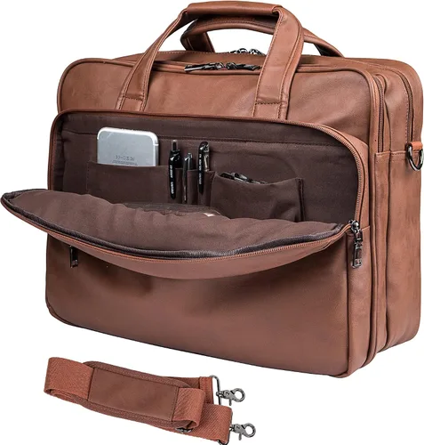 Miniatura 8 de seyfocnia Bolsa de cuero para laptop, para hombre, 15.6 pulgadas, 17.3 pulgadas, maletín de mensajero, bolsa de negocios, bolso de computadora