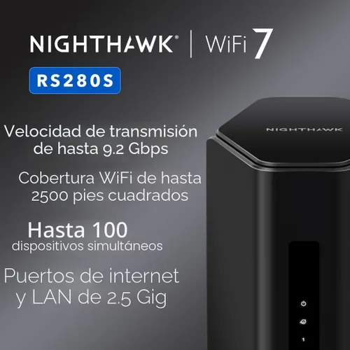 Miniatura 2 de NETGEAR Router WiFi 7 de tres bandas Nighthawk (RS280S): solo enrutador, velocidad inalámbrica BE9200 (hasta 9.2 Gbps) - Cubre hasta 2,500 pies