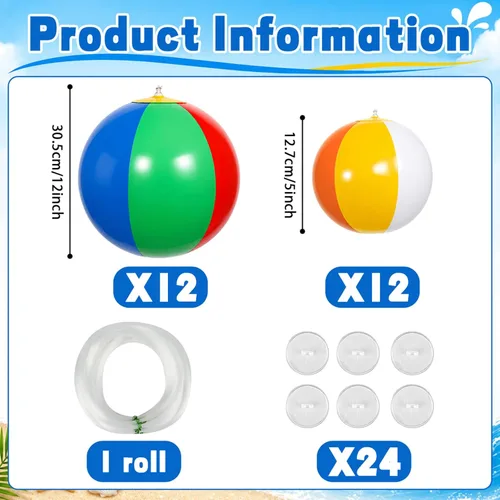 Miniatura 2 de 24 mini bolas inflables para decoración de fiestas deportivas, bolas pequeñas con ganchos de cuerda para colgar, piscina de verano, pelota de playa