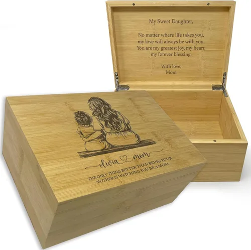 Miniatura 75 de Caja de madera grabada personalizada grande – Caja de recuerdo de madera de acacia con mensaje oculto personalizado, cajas de memoria de nogal