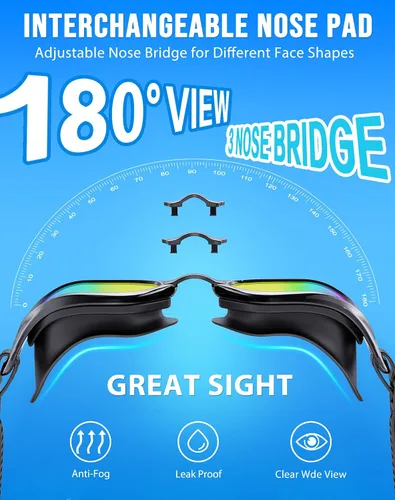 Miniatura 2 de Gafas de Natación, Gafas de Natación Unisex para Adultos Anti Niebla Anti UV Sin Fugas Visión Amplia para Hombres Mujeres Jóvenes Negro/Oro