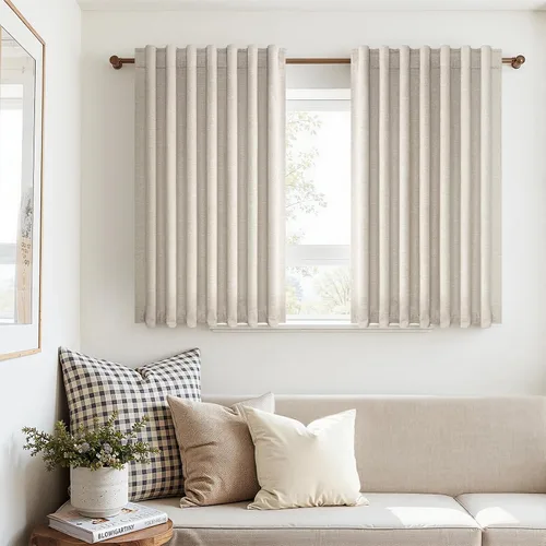 Miniatura 65 de Topfinel Cortinas opacas, blanco beige, 2 paneles, ventanas pequeñas, textura, mezcla de lino, bohemia, abedul, rural, gancho, bolsillo trasero