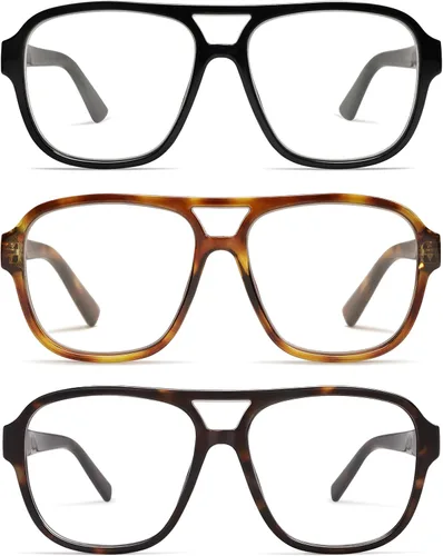 Miniatura 9 de AMOMOMA Paquete de 3 lentes de lectura de gran tamaño con bisagra de resorte de aviador para mujeres y hombres, marco retro para lector