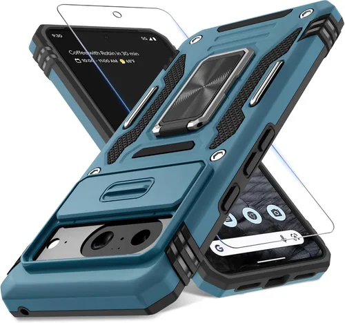 Miniatura 44 de DEERLAMN Funda para Google Pixel 8 con cubierta deslizante para cámara + protector de pantalla (1 paquete), soporte de anillo giratorio grado
